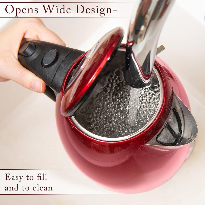 Electric Kettle 1.7L 1500W Stainless Steel Cordless Fast Boil Tea Kettle Red2