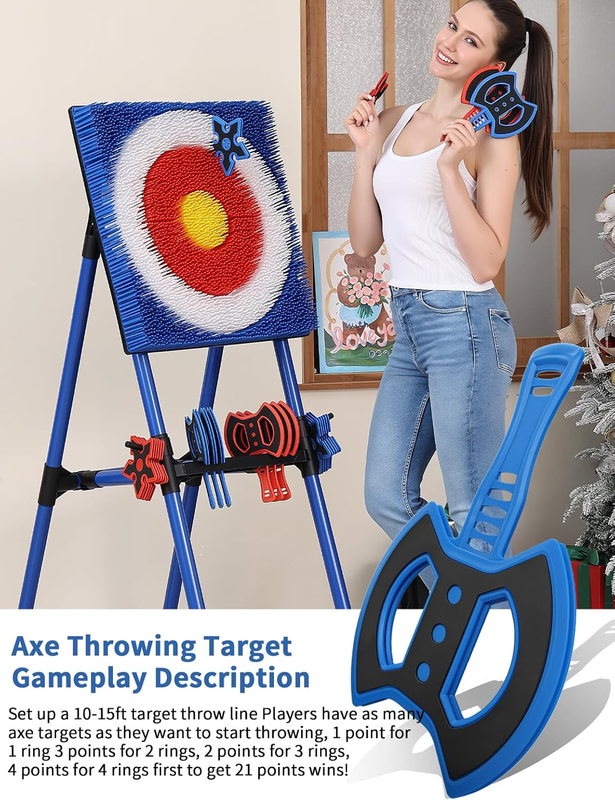 Axe Throwing Game for Backyard Indoor Outdoor w/ 8 Axes 8 Star Darts8