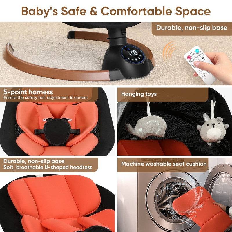 Baby Swing for Infants Bluetooth Control 5 Point 5 Speeds 10 Lullabies Black6
