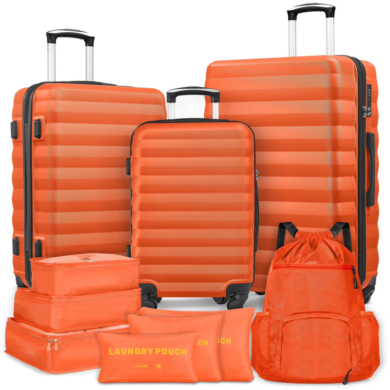 10 Piece Luggage Set Hardside Spinner Suitcase 28 24 20 Inch Backpack Orange0