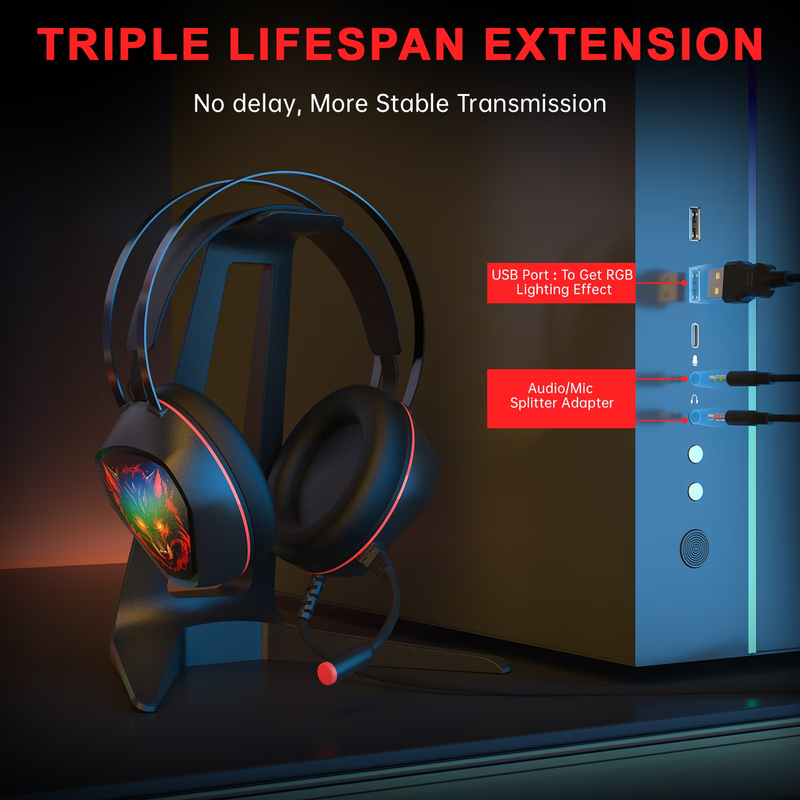 Gaming Headset PC PS5 Xbox Series X/S One Switch Mac Wired RGB Noise Mic6