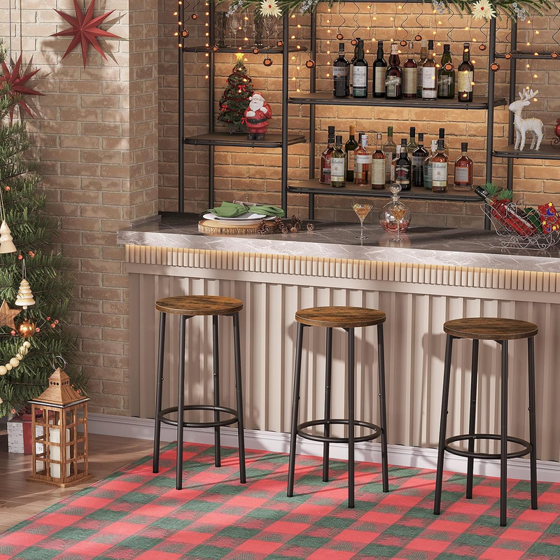 Bar Stools, Set of 2 Bar Chairs, Kitchen round Height Stools with Footrest, Brea5
