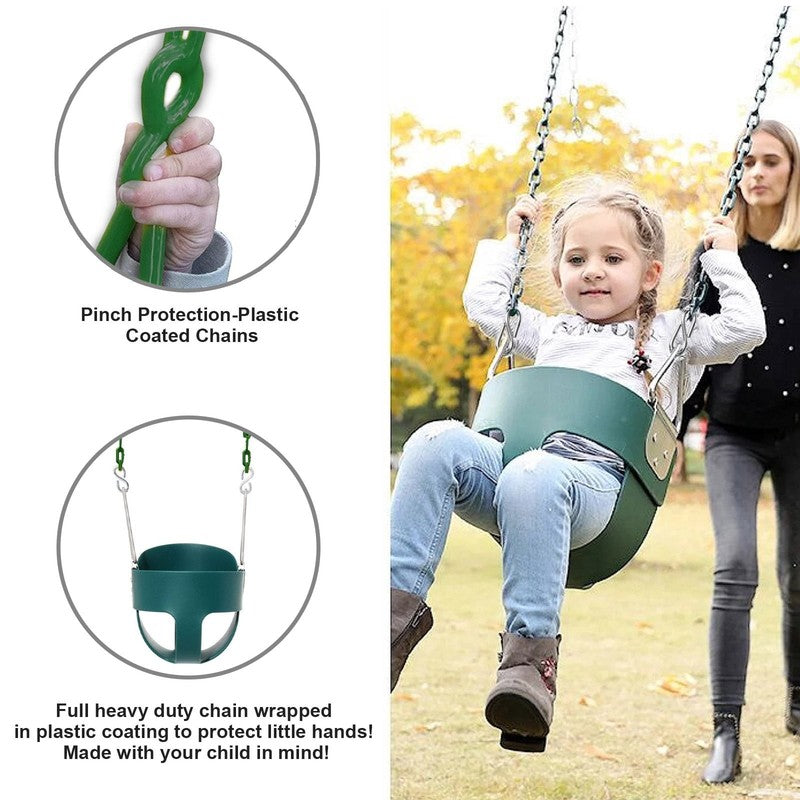Toddler High Back Bucket Swing Seat w/ Coated Chains & Carabiners, Green2