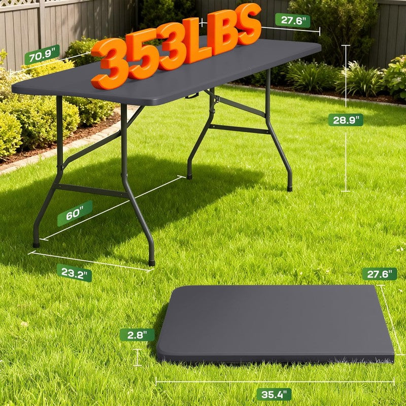 6 Foot Folding Table with Handle Heavy Duty Plastic Party Table Gray Indoor Outd3