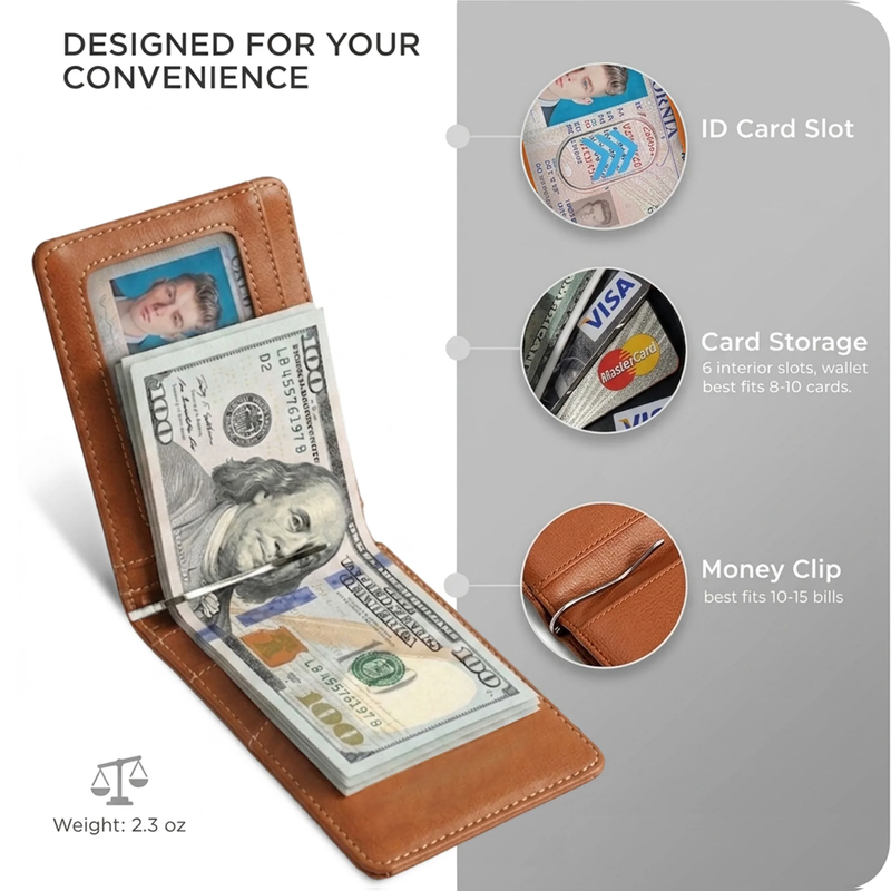 Genus RFID Money Clip Wallet Men Slim PU Leather Bifold ID Window Brown3