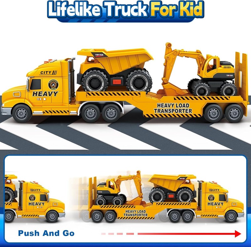 3 4 5 6 Toddler Boy Toys, 25" Construction Carrier Truck Vehicle Car, Boys Car T5