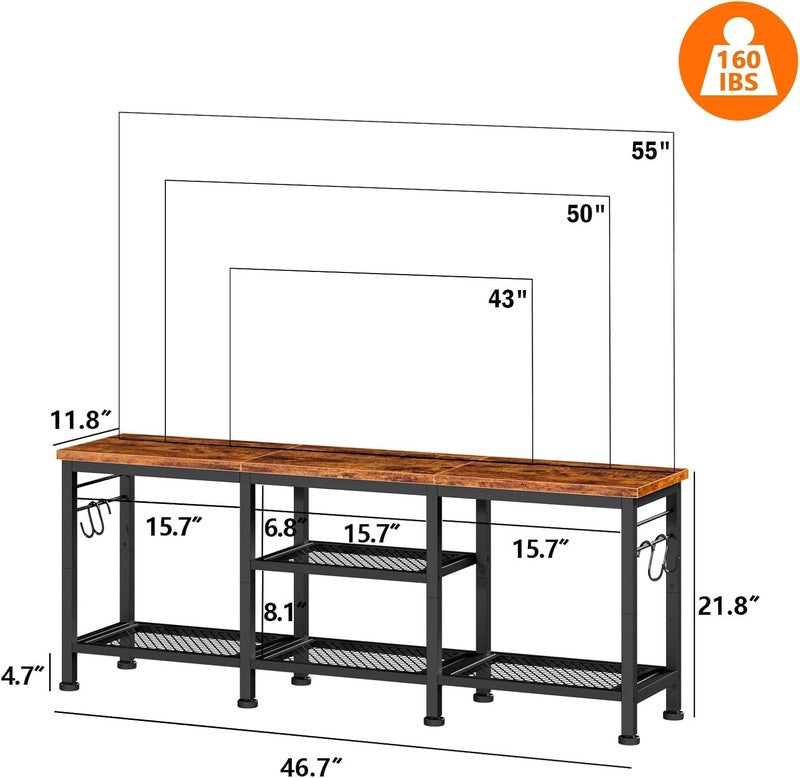 TV Stand for up to 55" TVs, Entertainment Center with Open Storage, Rustic Brown1