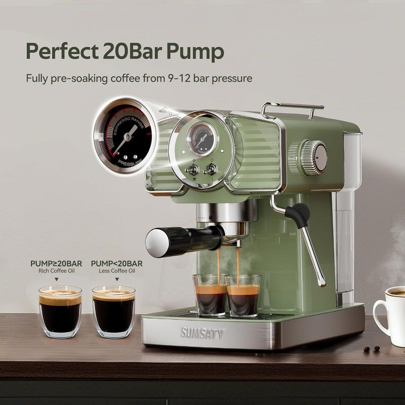 20 Bar Espresso Machine with Milk Frother 61oz Matcha Green Retro3
