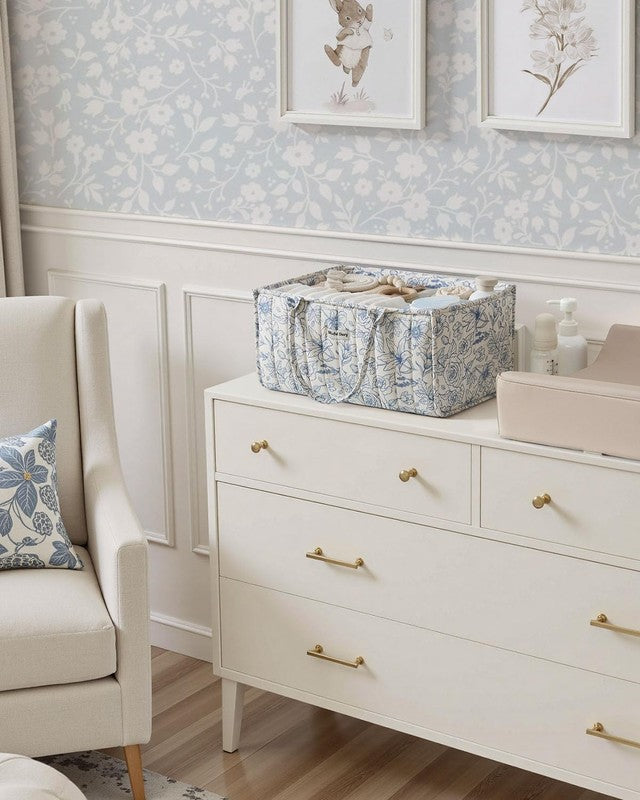 Floral Diaper Caddy Organizer Nursery Storage Basket Baby Shower Blue4