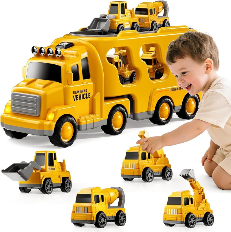 Construction Trucks Toys for 2 3 4 5 Years Old Boys   5 In 1 Carrier Transport V8