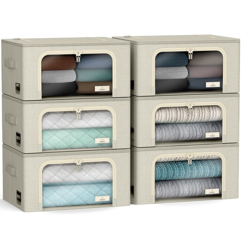 Oxford Fabric Storage Bins: Stackable, Foldable Organizer Bags, with Clear Windo7
