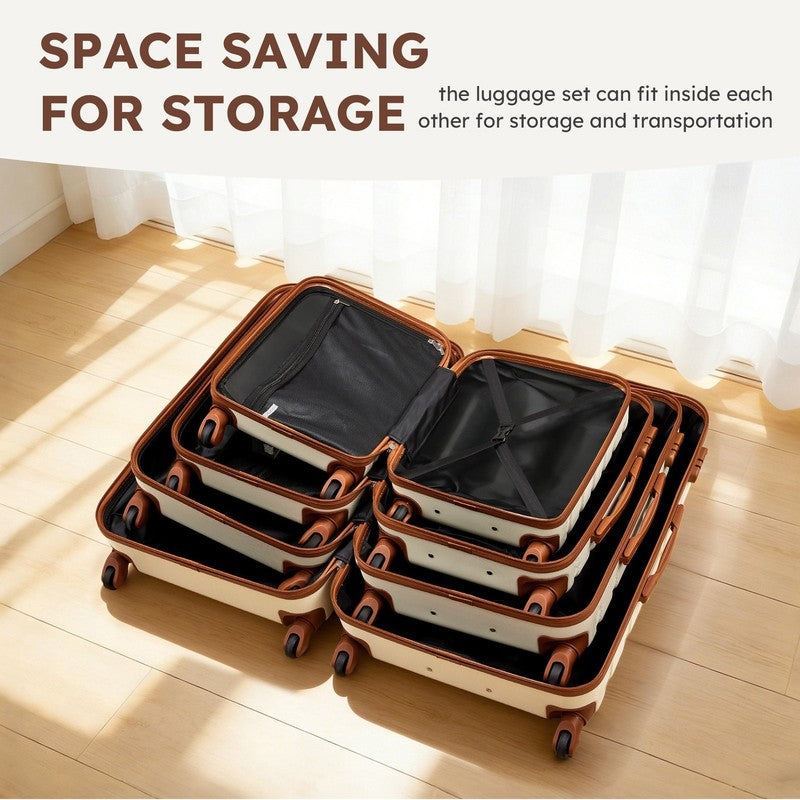 4 Piece Luggage Set Hardside Spinner Suitcase 16 20 24 28 Inch White Brown10