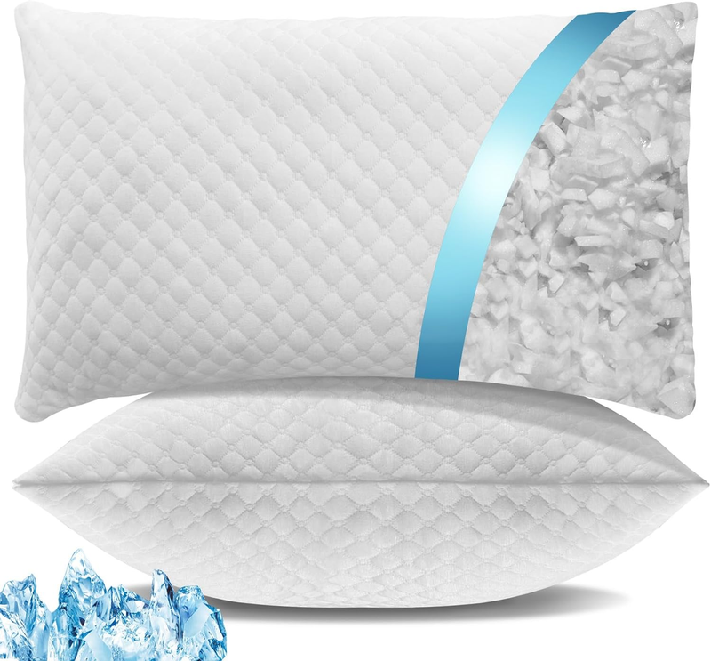 Shredded Memory Foam Pillows Queen Set of 2, Cooling, Adjustable, Washable0