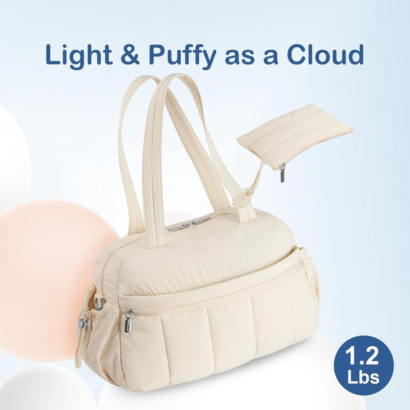 Travel Duffel Bag Women Puffer Gym Weekender Wet Pocket Carry On Beige3