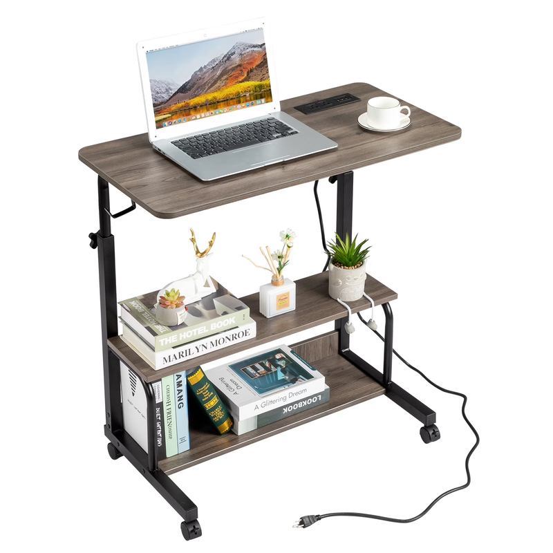 Rolling Adjustable Laptop Desk Side Table Sofa End Cart w/ Charging Station9
