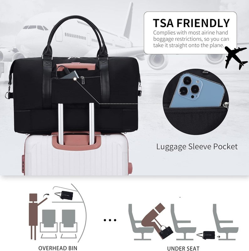 21in Women Weekender Duffle Bag 2Pc Canvas Leather Carry On Shoe Compartment6