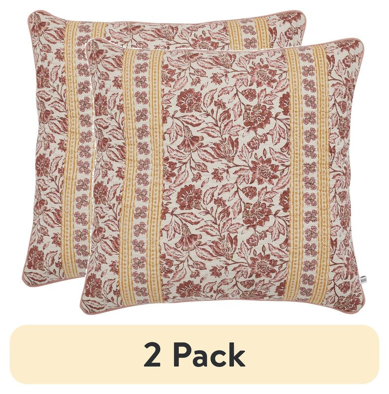 Pillow 2 Pack 20"x20" Red Floral Reversible Cotton Decorative11