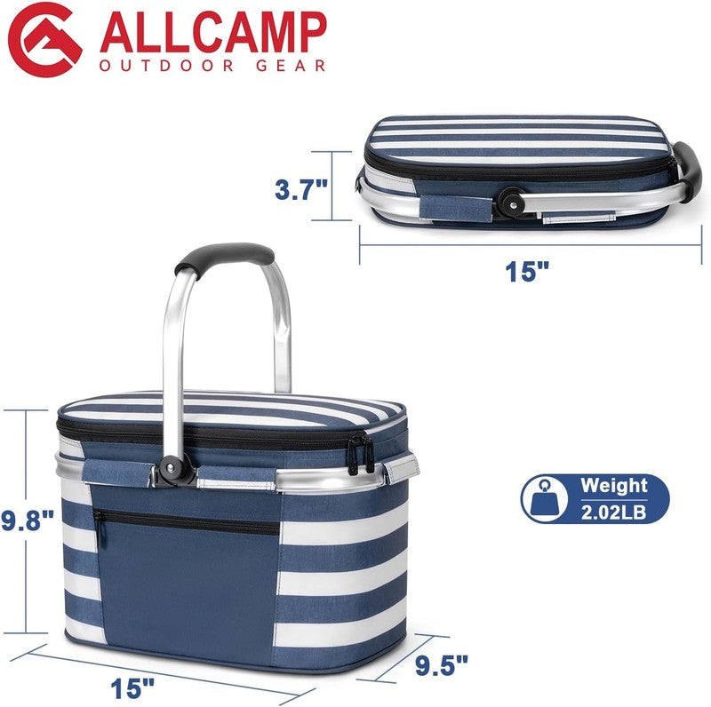 ALLCAMP Picnic Basket - Insulated Cooler, Thickening Foldable Picnic Basket with1