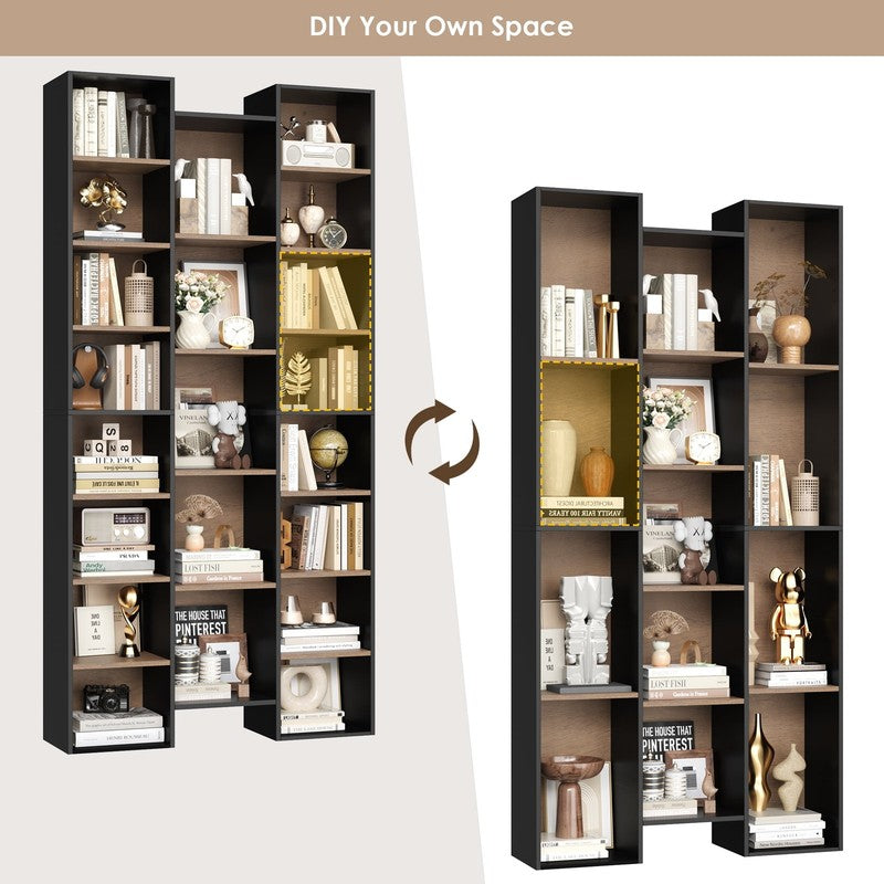 21-Cube Bookcase, 71’’ Tall Wooden Bookshelves with Adjustable Shelves, Triple W5