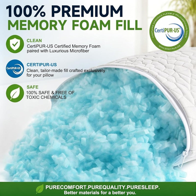 Cooling Queen Pillows Set of 2 Adjustable Memory Foam CertiPUR-US3