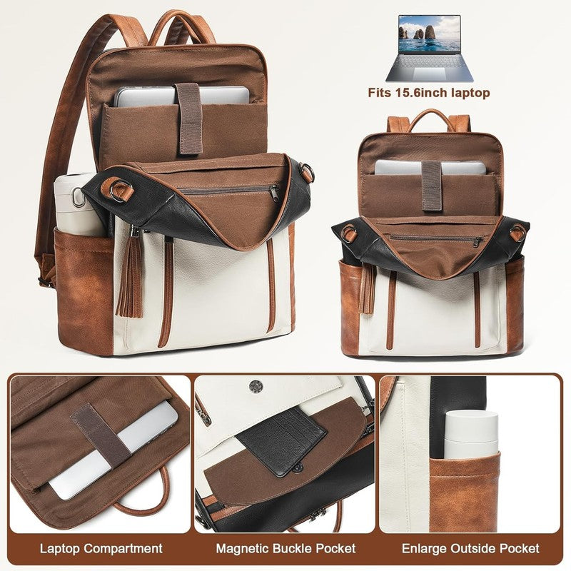 Women Laptop Backpack 15.6" Leather Travel Work Water Resistant Maroon5
