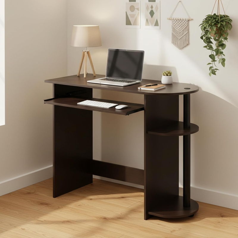 Simplistic Easy Assembly Computer Desk, with Keyboard Tray, Dark Brown/Black1