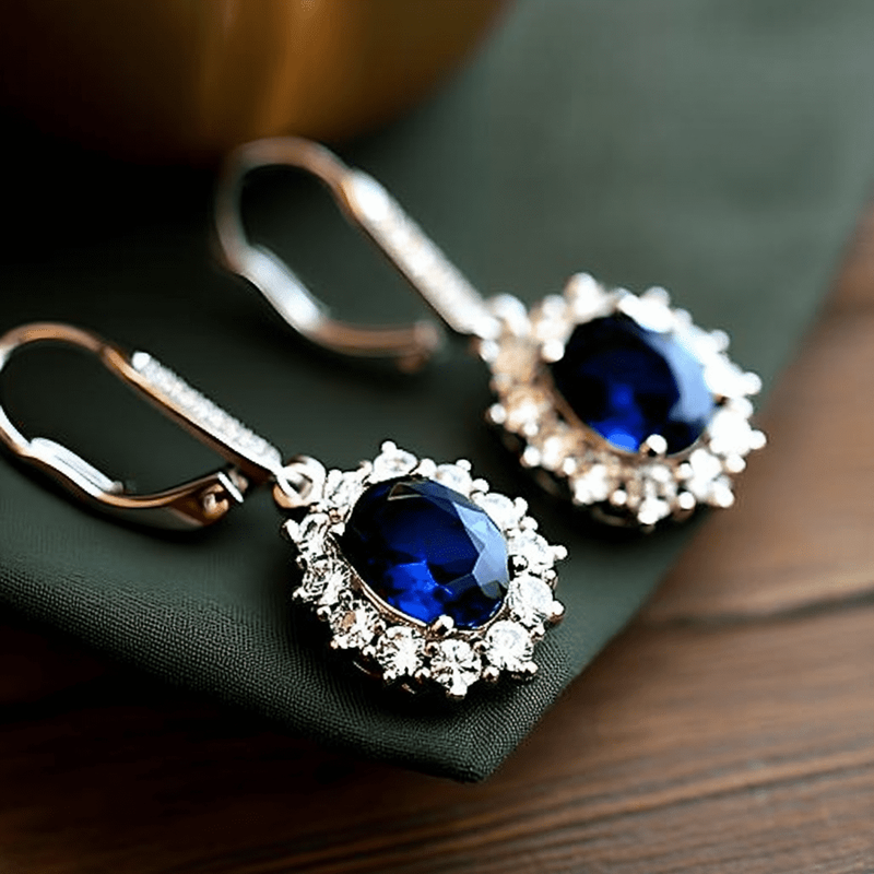 Sapphire Earrings 18K White Gold Plated Leverback for Women Sensitive Ears Gift3