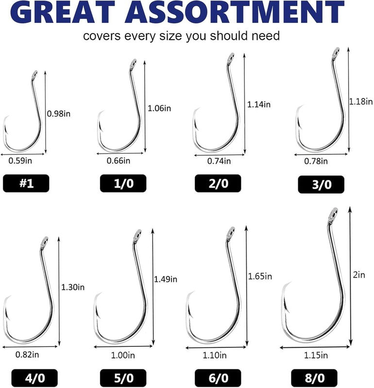 Strong Offset Circle Hooks for Saltwater Fishing - 150/240 Pcs, Various Sizes4