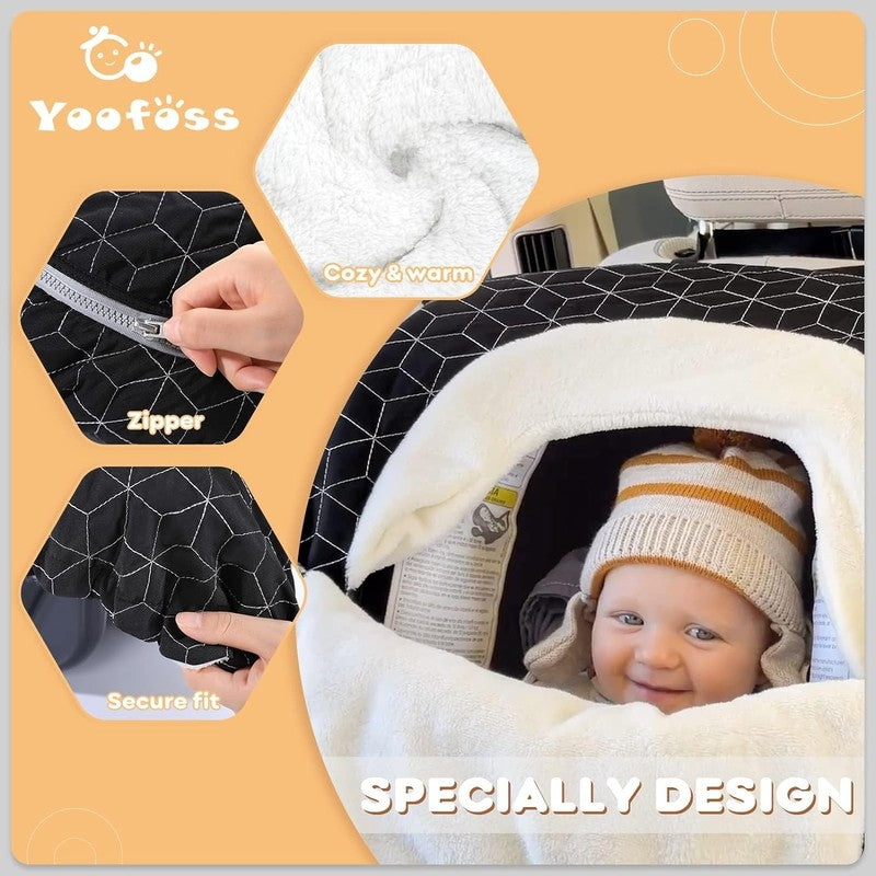 Winter Baby Car Seat Cover, Plush Fleece Canopy for Infant Boys & Girls, Black2