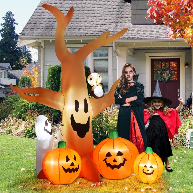 8Ft Halloween Inflatable Dead Tree w/ LED, Pumpkin, Ghost & Owl Yard Decor3