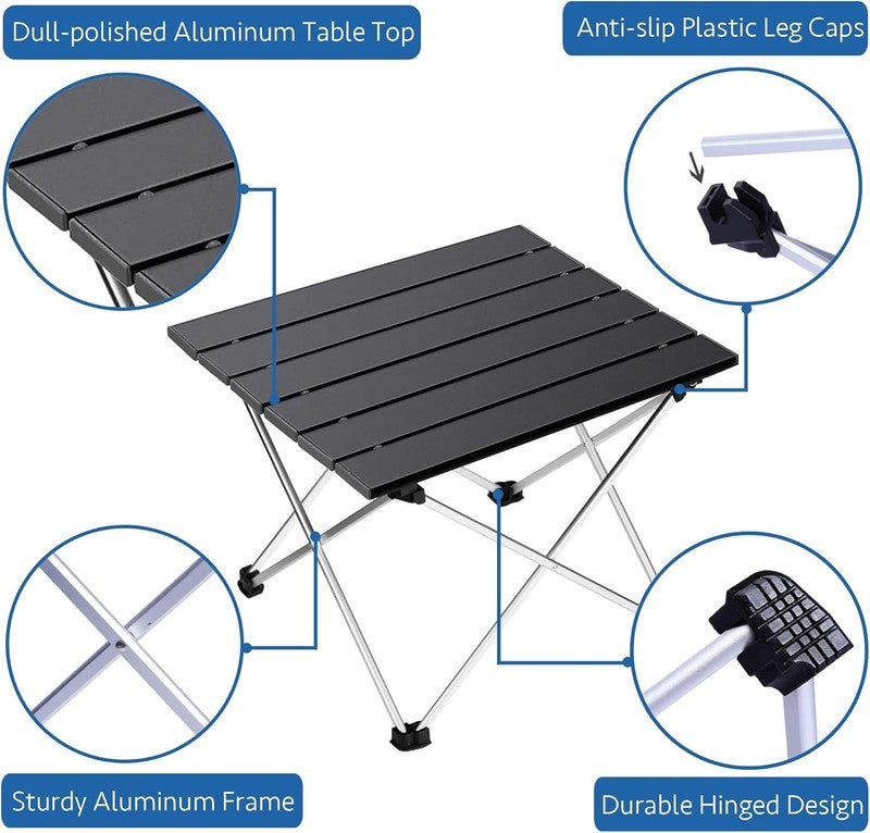 Portable Camping Table with Aluminum Table Top, Folding Beach Table Easy to Carr3