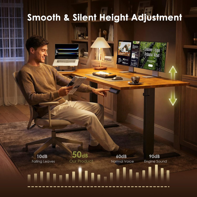 55" L Shaped Electric Standing Desk Height Adjustable Corner Desk Brown5