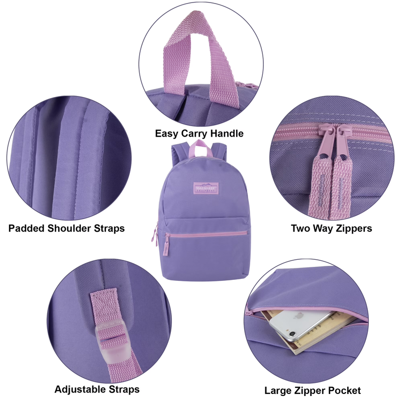 17" Solid Color Backpack Purple Work Office Gym Travel Bag3