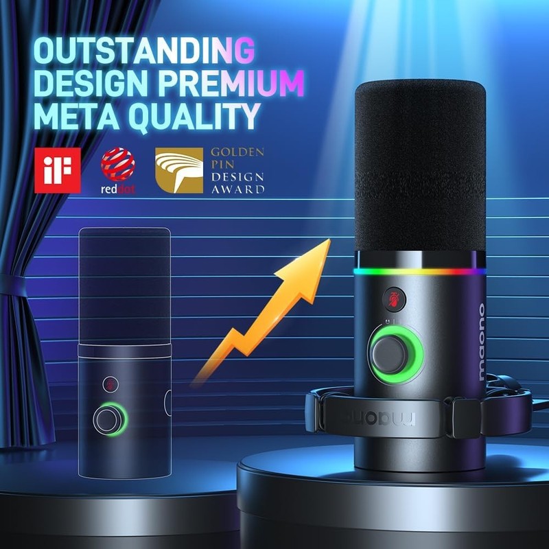 USB/XLR Dynamic RGB Gaming Microphone w/ Mute Gain Monitor PD200X Black7