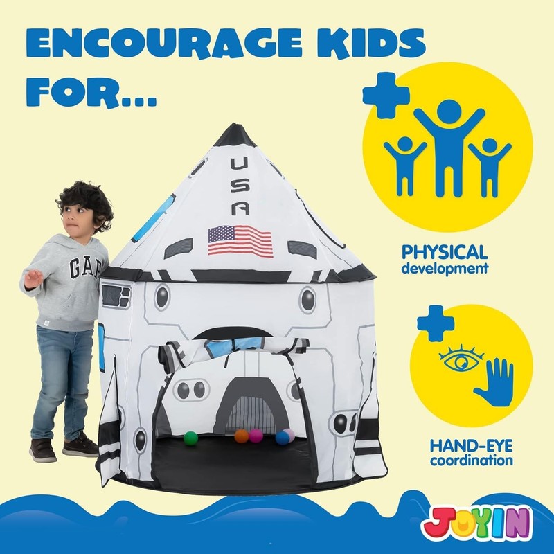 Rocket Ship Kids Pop Up Play Tent, Indoor/Outdoor Spaceship Playhouse8