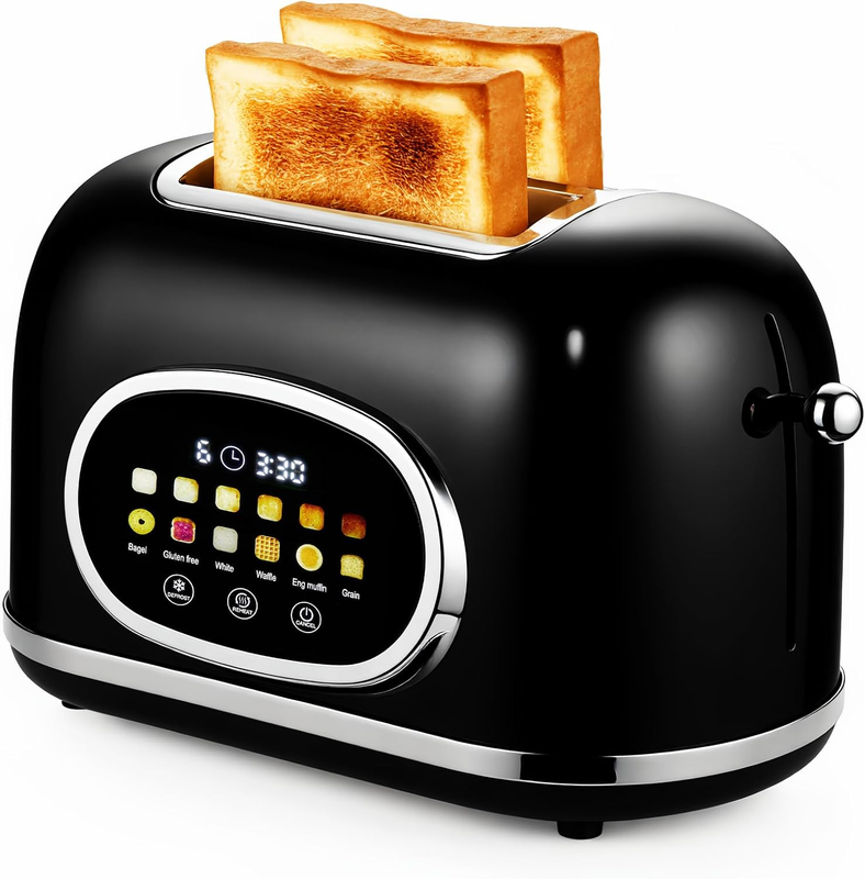 Smart Touch Screen 2 Slice Toaster Retro Stainless Steel, 6 Bread Settings Black9