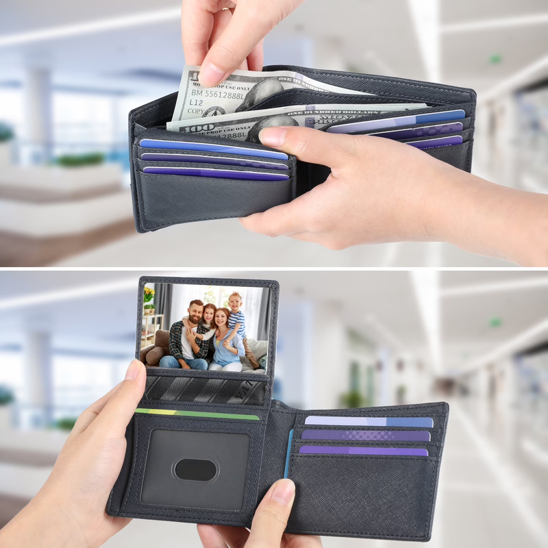 Men's Slim Leather RFID Blocking Bifold Wallet 2 ID Windows Holds 15 Cards  6