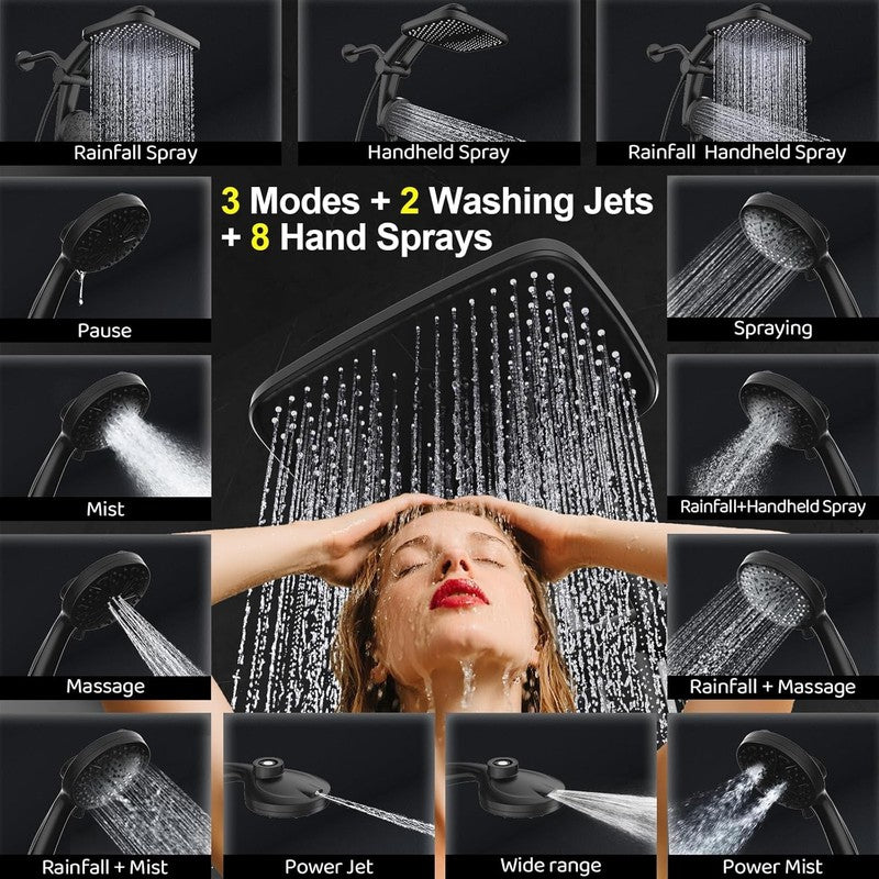 High Pressure Rain Shower Head w/ Handheld Combo Magnetic Docking & Power Jets3