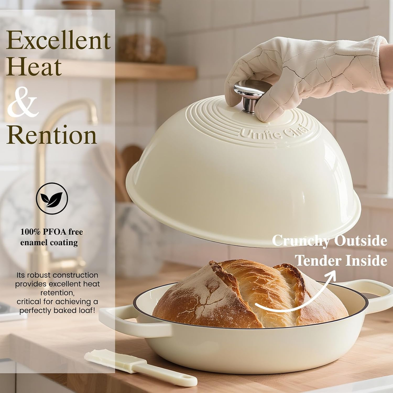 Enameled round Cast Iron Bread Oven, 6 Qt Cast Iron Dutch Oven for Homemade Sour3