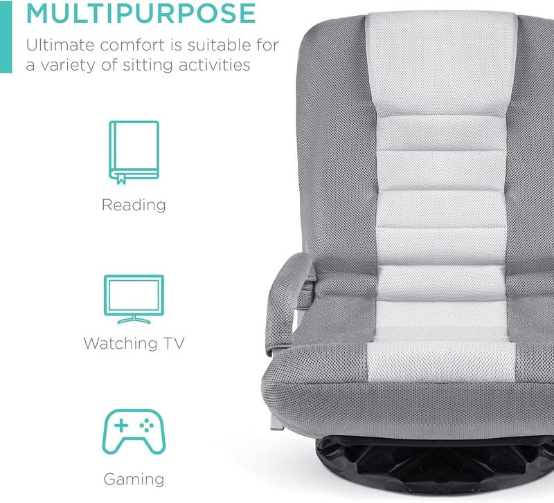 Gaming Floor Rocker Chair 360° Swivel, Lumbar Support, Gray/White3
