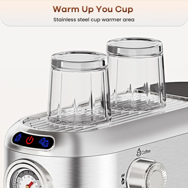 Espresso Machine, 20 Bar Compact Espresso Maker with Steam Milk Frother, Stainle3