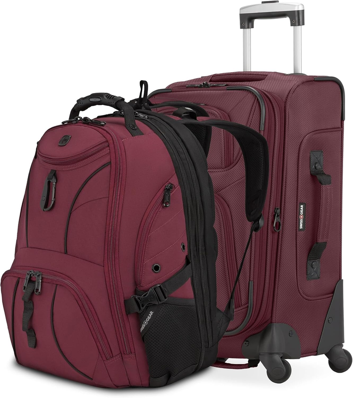 2 Piece Travel Set Carry On Spinner + 17" Laptop Backpack RFID Merlot11