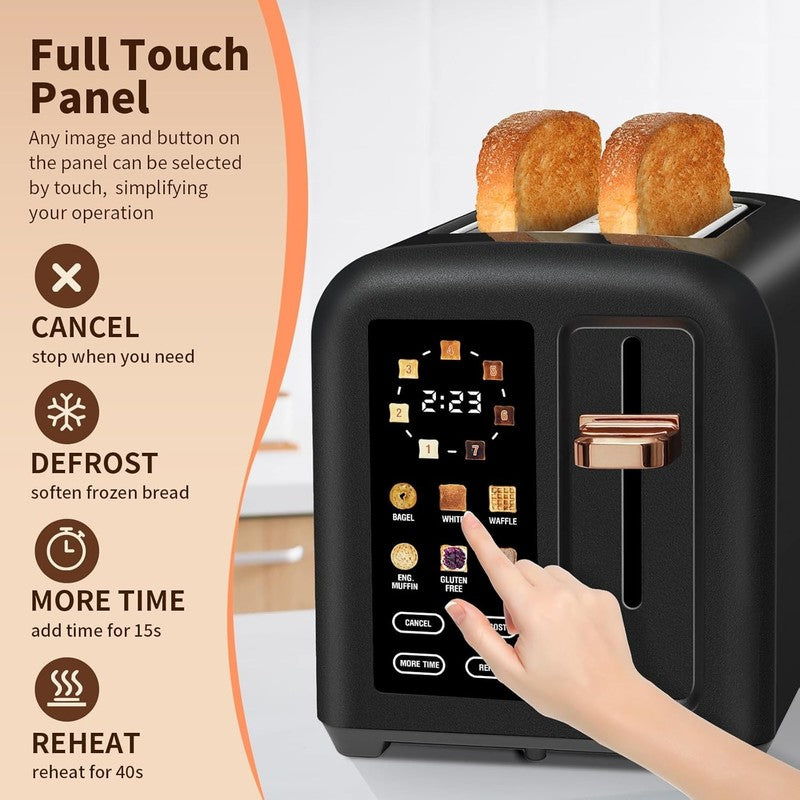 Dark Chocolate 2 Slice Touch Control Toaster - LCD, Wide Slots, 1350W, Fast4