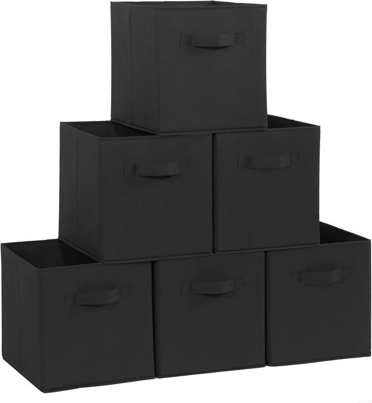 6 Pack Black Fabric Storage Cubes with Handles, 11 Inch Foldable Bins9