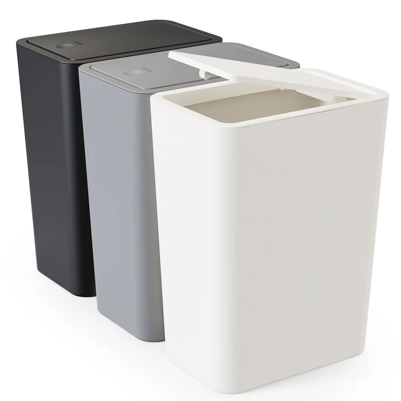 3-Pack Slim Trash Can with Lid, 10L for Home & Office - White, Black, Gray10