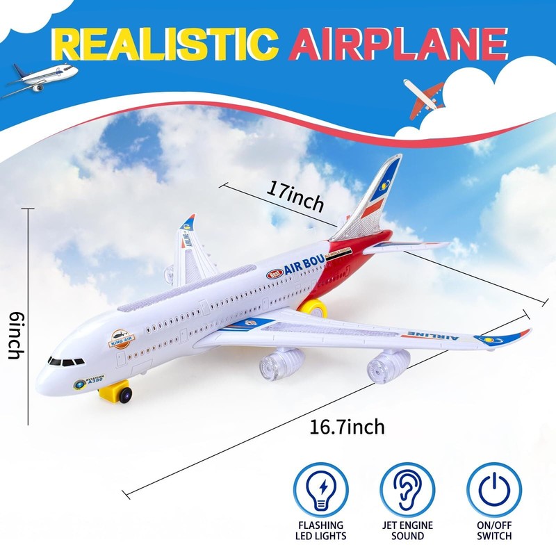 Airplane Toys for Kids, Bump and Go Action, Toddler Toy Plane with LED Flashing 3