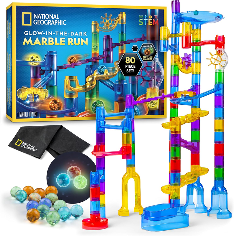 NATIONAL GEOGRAPHIC Glowing Marble Run – Construction Set with 15 Glow in the Da8