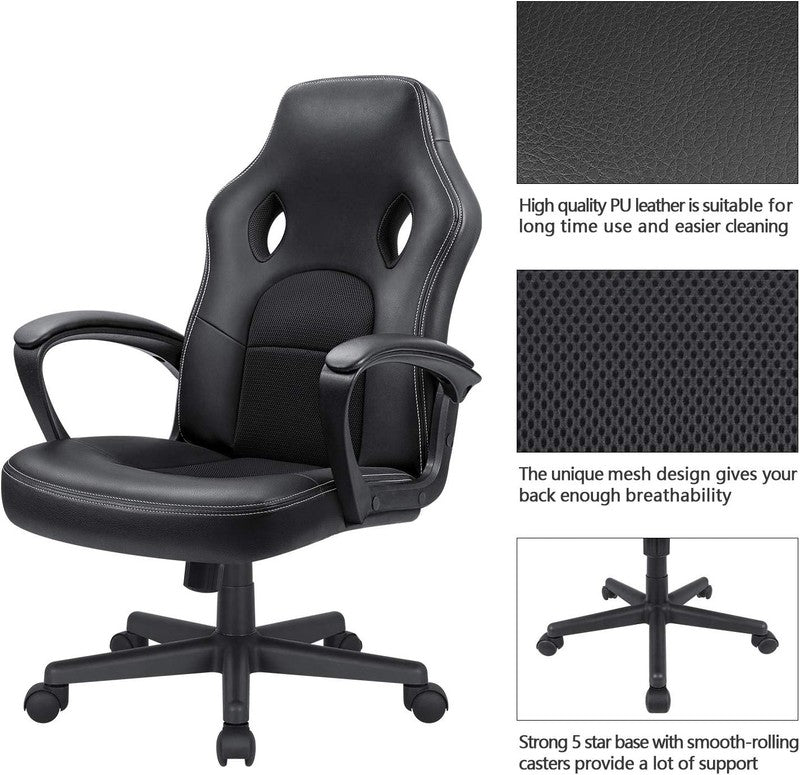 Ergonomic High Back Gaming Chair   Adjustable Leather Office Desk Chair (Black)5