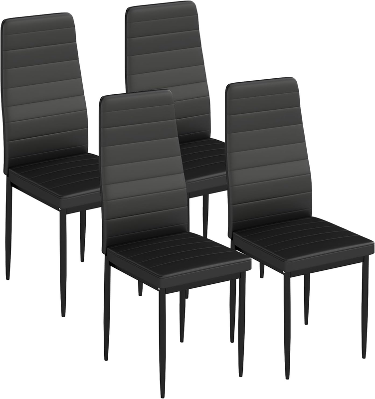 Set of 4 Dining Chairs Black Upholstered Faux Leather Dining Room Easy Assembly9