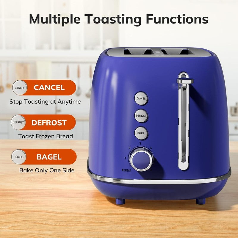 Retro 2-Slice Toaster Dark Blue - Stainless Steel, Bagel, Defrost, 6 Shade1